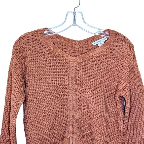 Sincerely Jules Brown Long Sleeve Cropped Sweater Size S Knitted Ruched - Picture 2 of 9